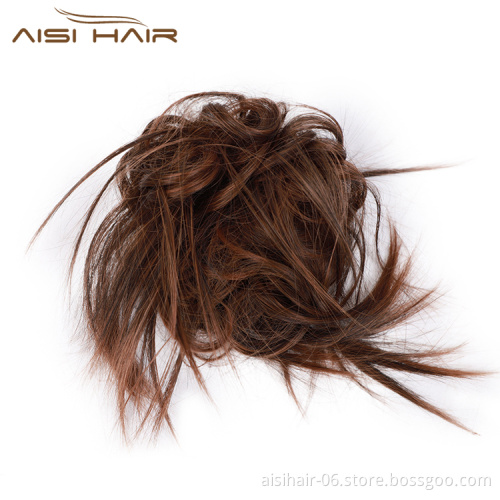 Aisi Hair Synthetic Donut Brown Chignon Curly Bun Pad Chignon Elastic Band Ribbon Ponytail Rope Rubber Hair Extension For Women